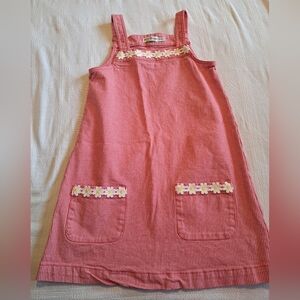 Mini Boden girls 9-10 years red & white striped jean jumper with Daisy trim VGUC